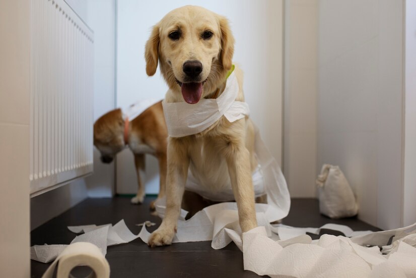 dogs-making-mess-with-paper-rolls|little-cute-puppy-lying-with-sweater