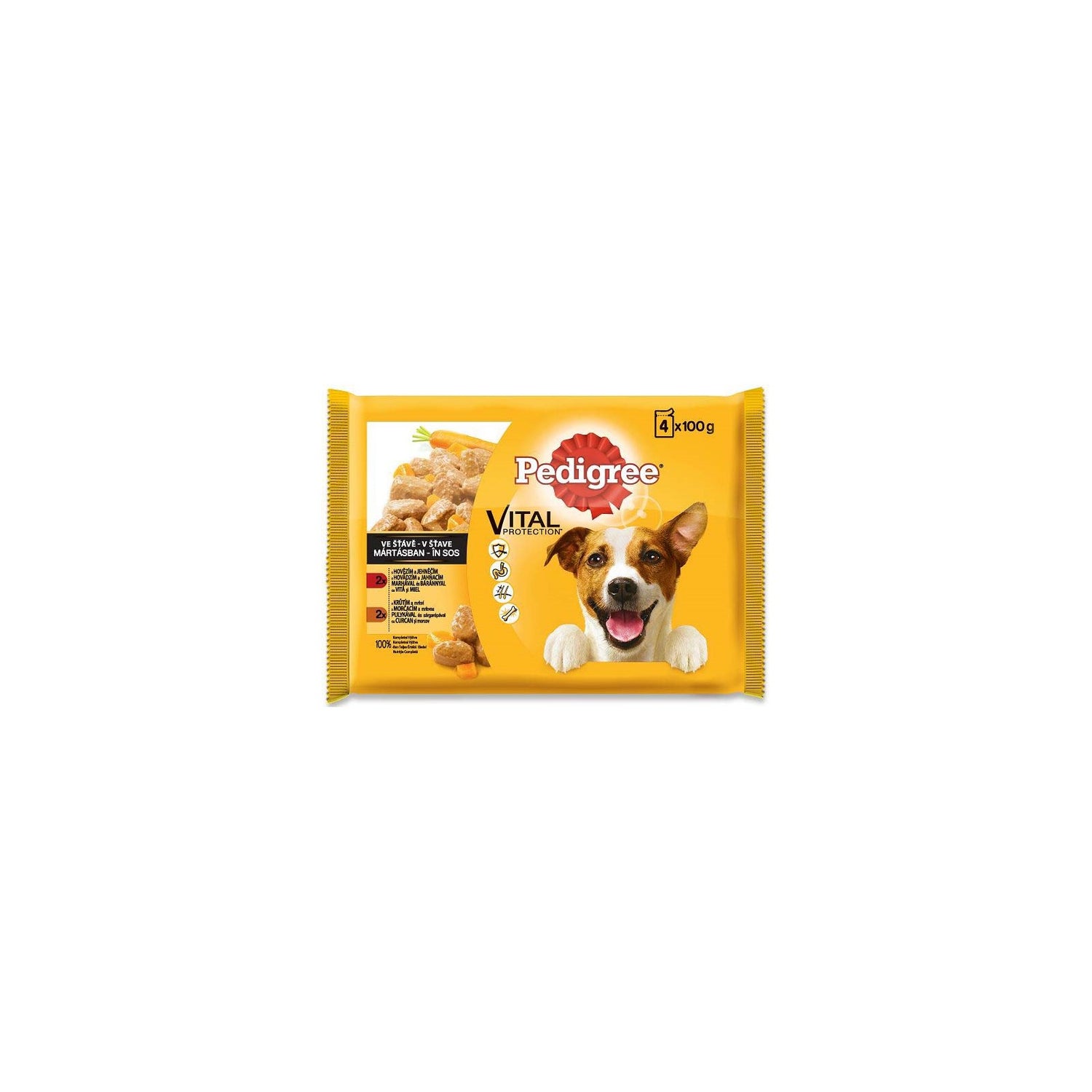 Pedigree- Pachet plicuri pentru caini, vita, miel, curcan, morcovi, 4x100 gr