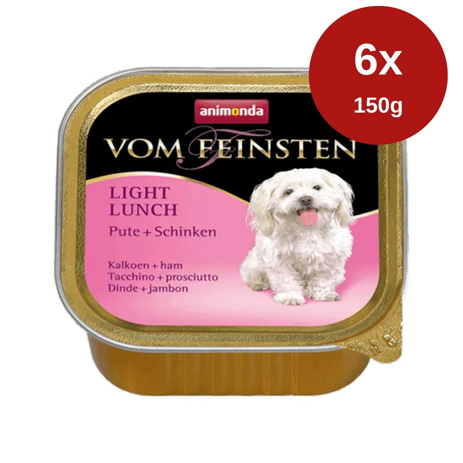 Hrana umeda pentru caini Vom Feinsten Light Lunch Curcan + Jambon 6 x 150 gr
