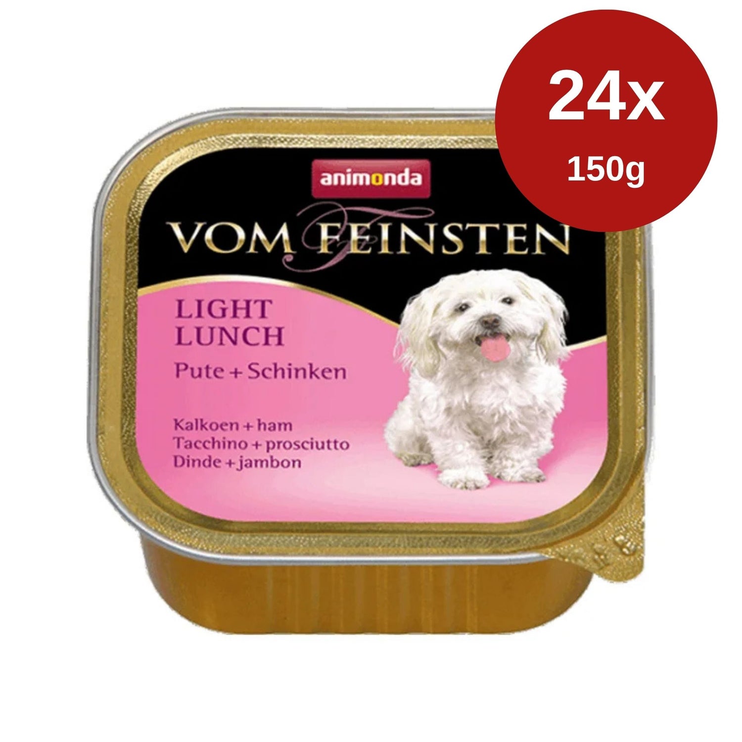 Hrana umeda pentru caini Vom Feinsten Light Lunch Curcan + Jambon 24 x 150 gr