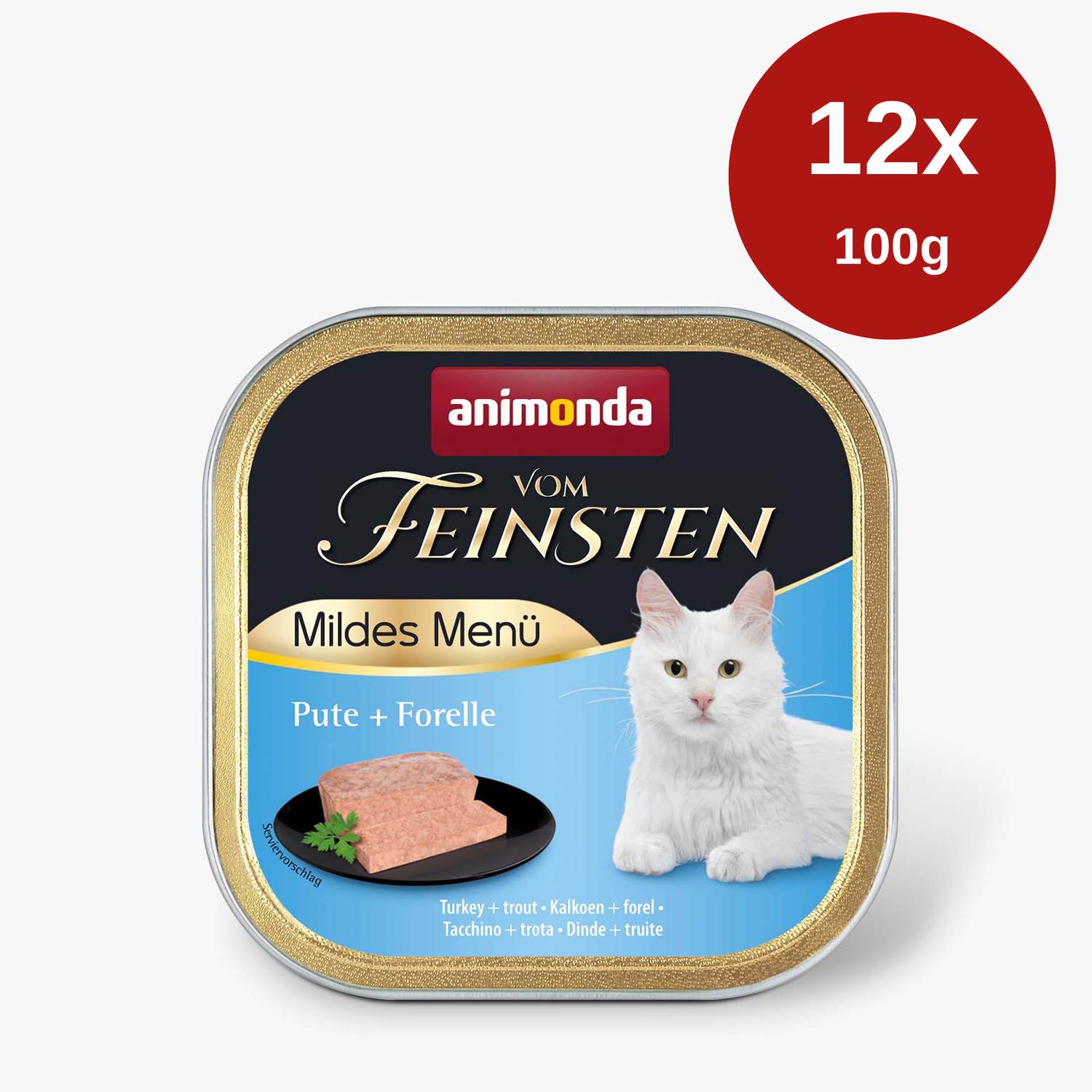 Mancare umeda pentru pisici Vom Feinsten Mildes Menu Curcan + Pastrav 12 x 100g
