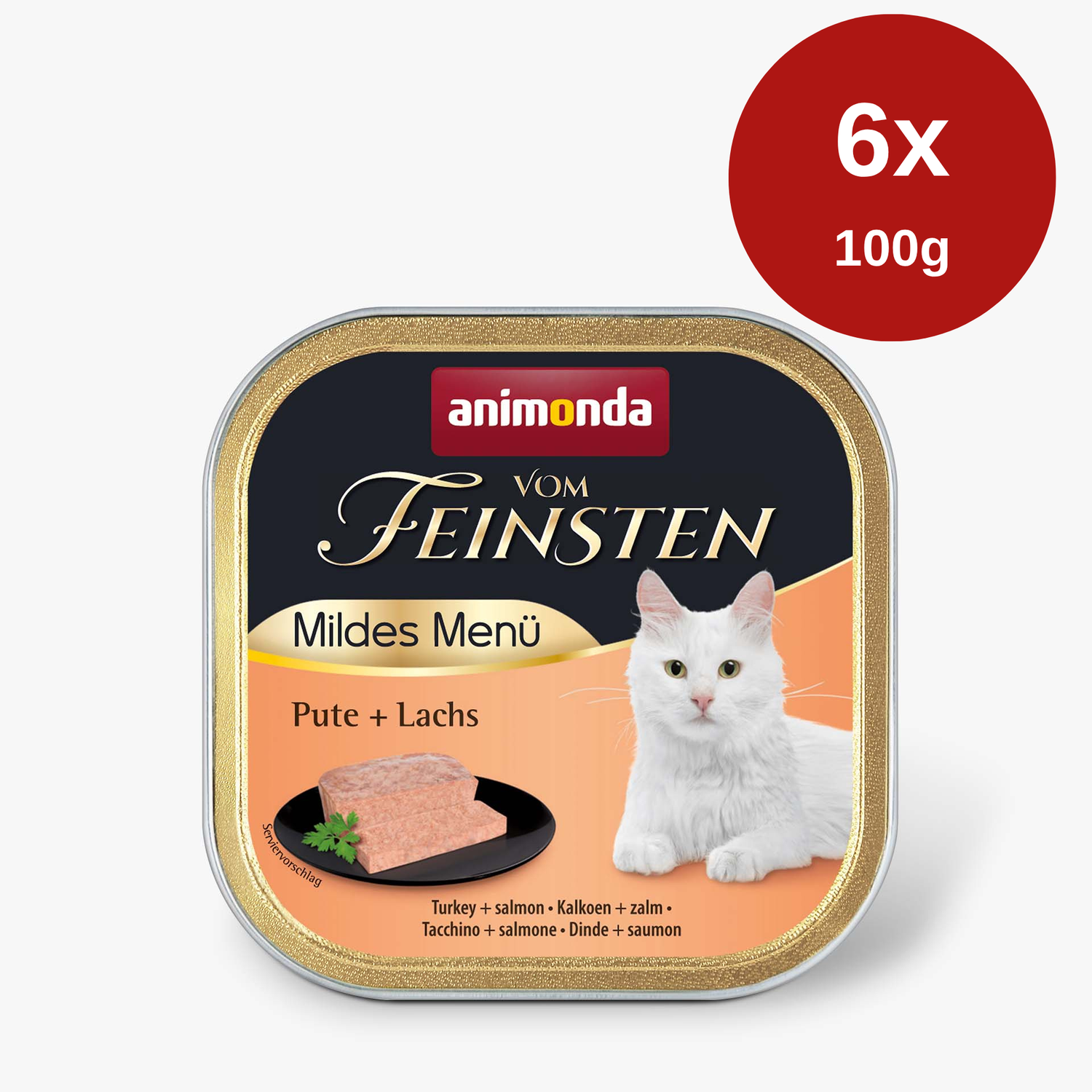 Mancare umeda pentru pisici Vom Feinsten Mildes Menu Curcan + Somon 6 x 100g