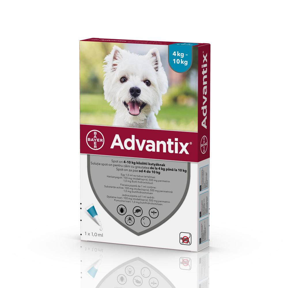 Pipetă antiparazitară Advantix pentru câini de la 4 kg până la 10 kg