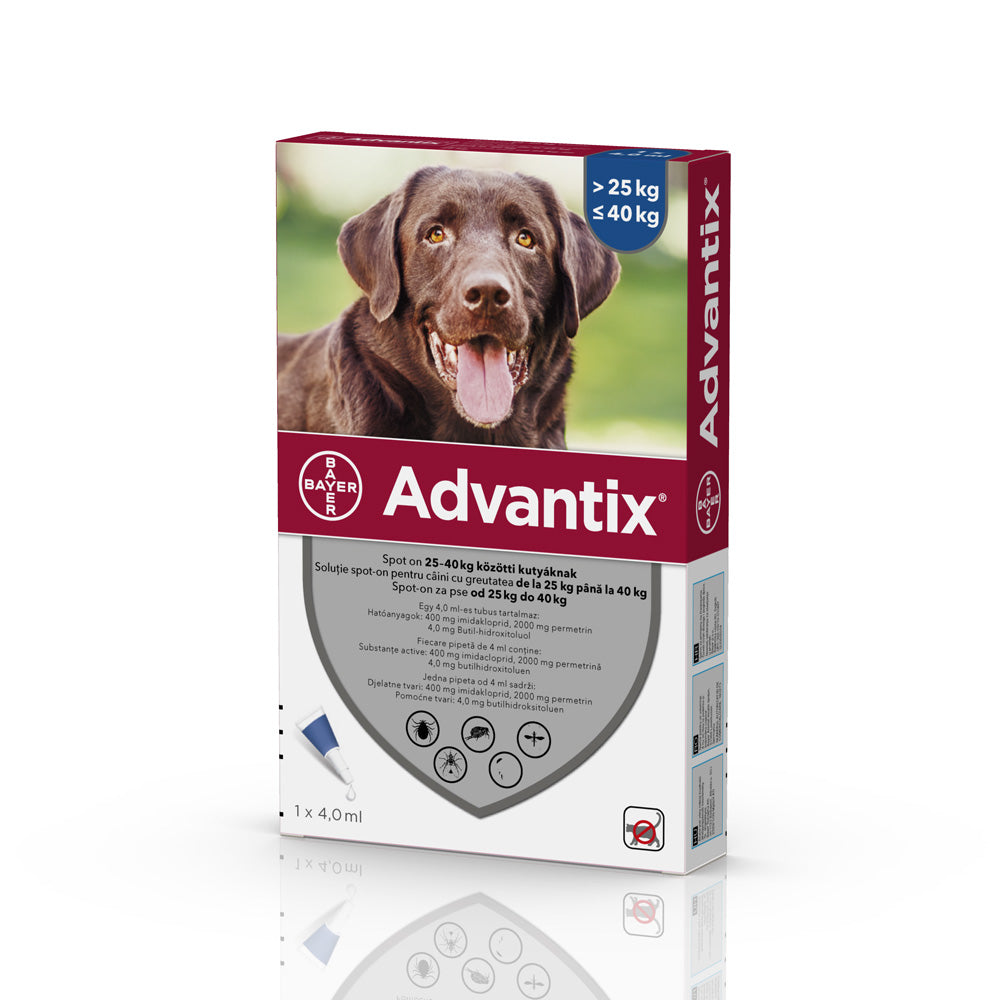 Pipetă antiparazitară Advantix pentru câini de la 25 kg până la 40 kg