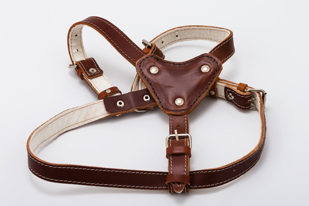 Ham pentru caini de talie medie, de piele, maroniu - 60-80cm / 2.5cm