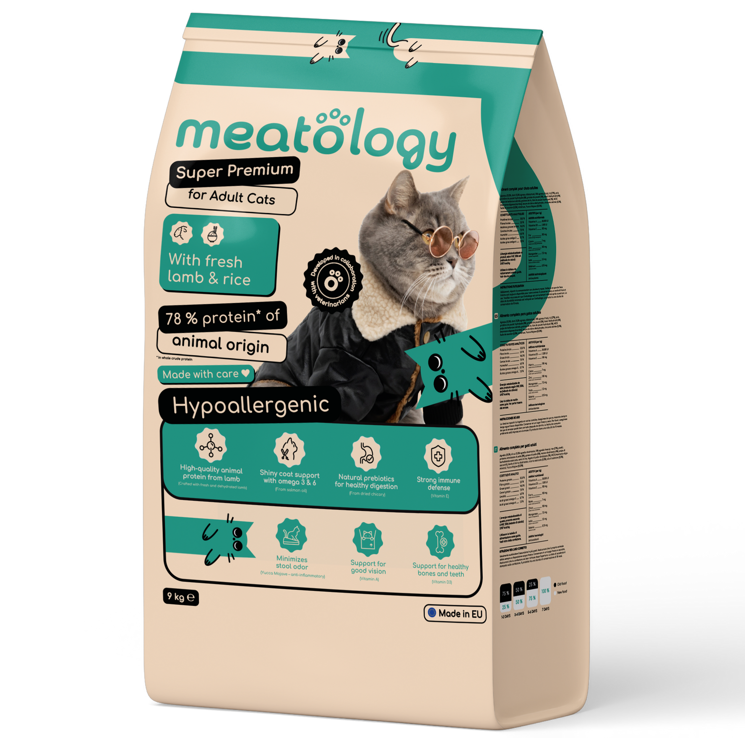 Hrana uscata Meatology pentru Pisici Adulte Super Premium Hipoalergenica cu Carne Proaspata - Miel si Orez 9 Kg