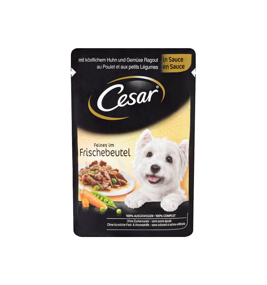 Hrana umeda pentru caini Cesar, cu pui si legume gustoase in sos 12 x 100 g