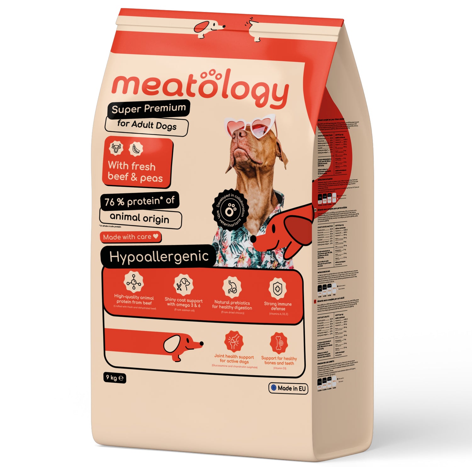 Hrana uscata Meatology pentru Caini Adulti Super Premium Hipoalergenica cu Carne Proaspata - Vita si Mazăre 9 Kg