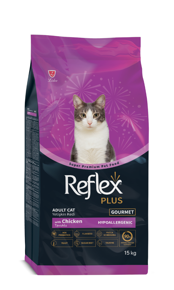 Mancare uscata pentru pisici, Reflex Plus Adult Cat Gourmet (Multicolor) cu Pui 15 kg