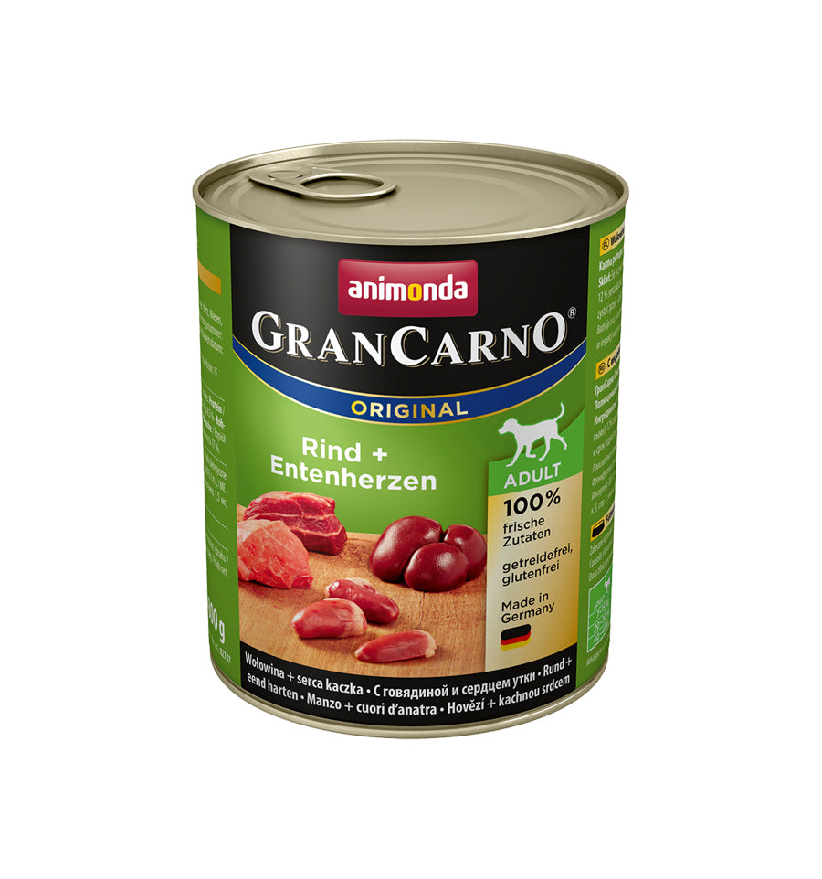 Hrana umeda pentru caini Grancarno Adult Dog Vita + Inima Rata 800 gr