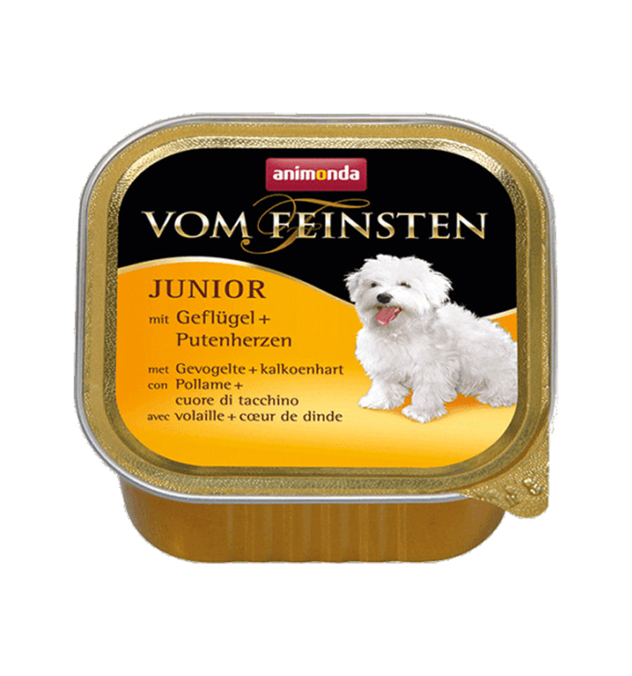 Hrana umeda pentru caini Vom Feinsten Junior Pasare + Inima Curcan 150 gr