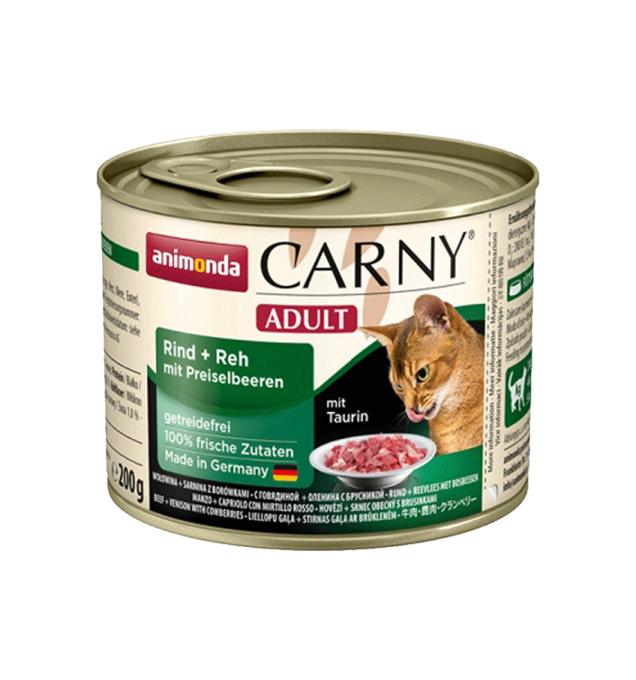 Hrana umeda pentru pisici Carny Cat Adult Vita + Vanat + Merisor 200gr