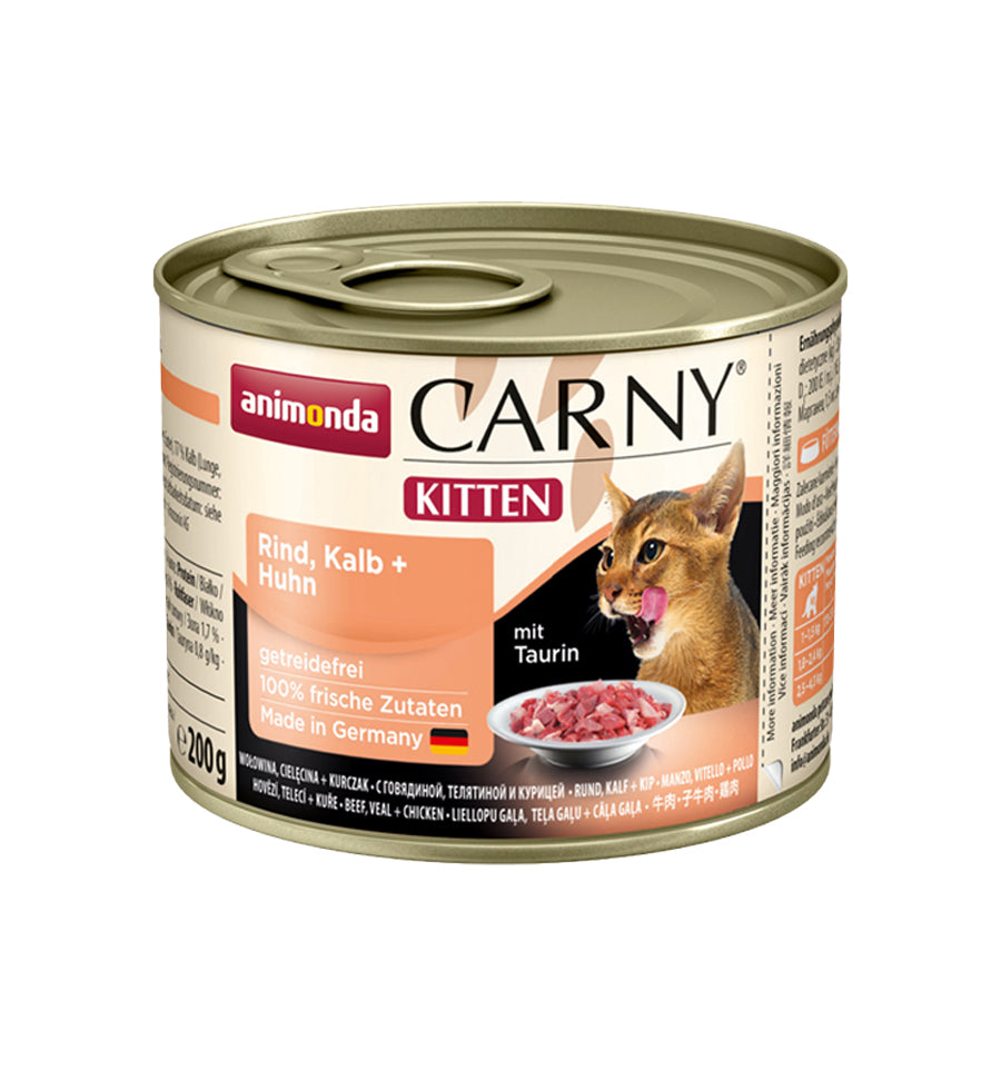 Mancare umeda pentru pisici Carny Cat Junior, Vita + Vitel + Pui, 200g