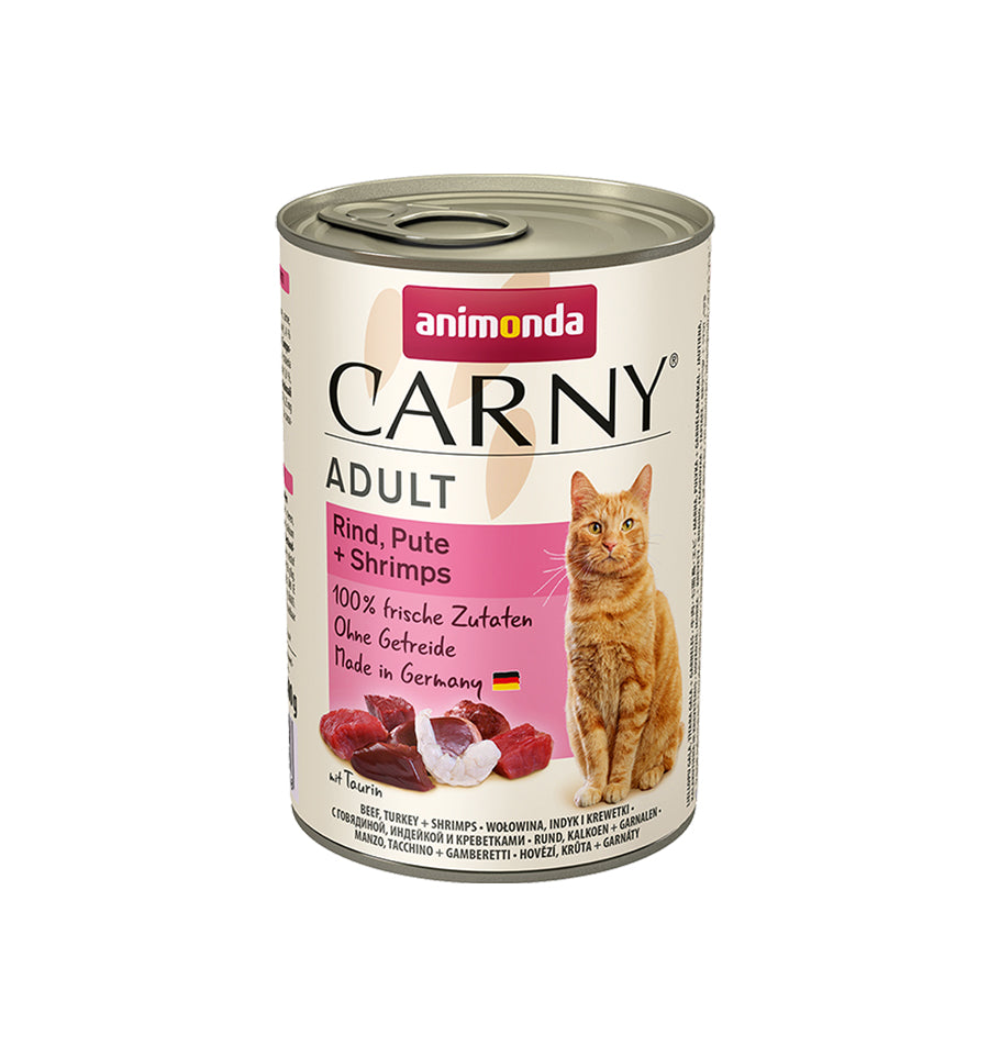 Mancare umeda pentru pisici Carny Adult Vita + Curcan + Creveti 400g