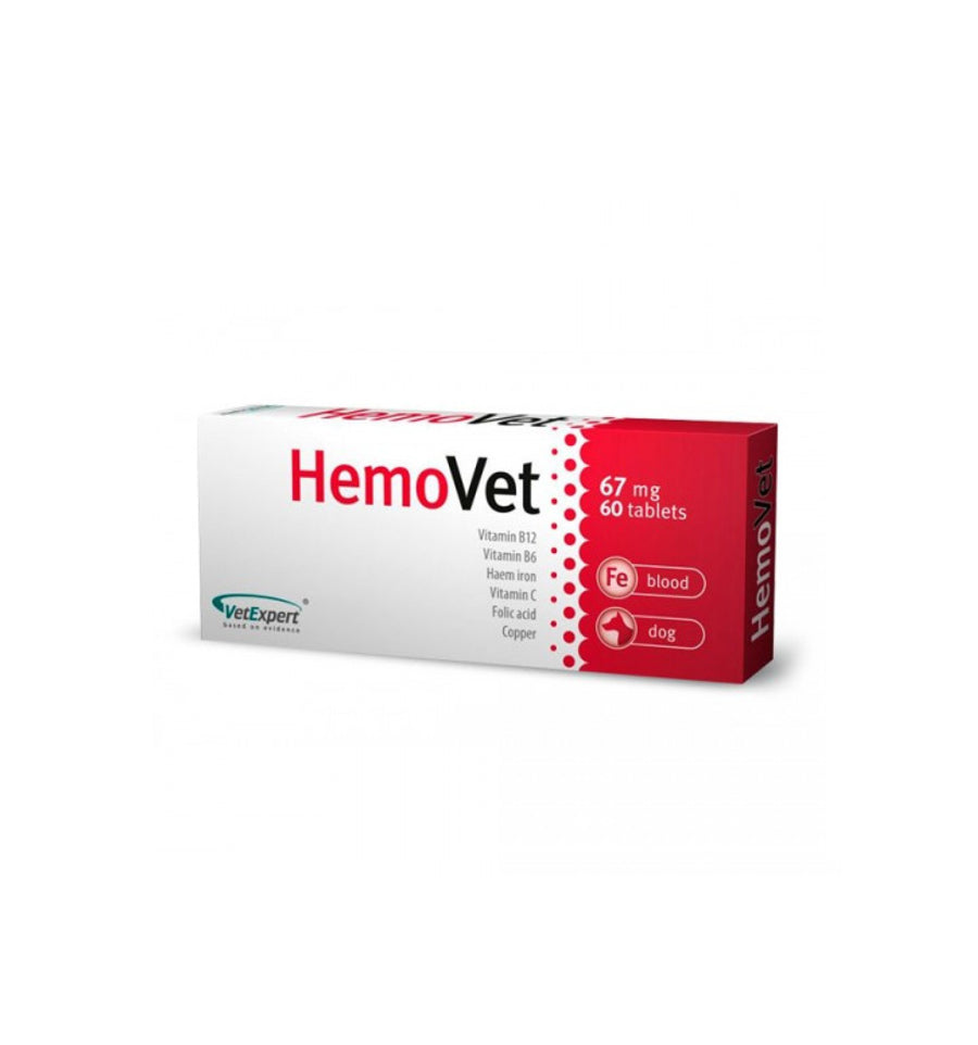 HemoVET 67mg - 60 Tablete - Tratarea simptomelor de anemie la caini si pisici