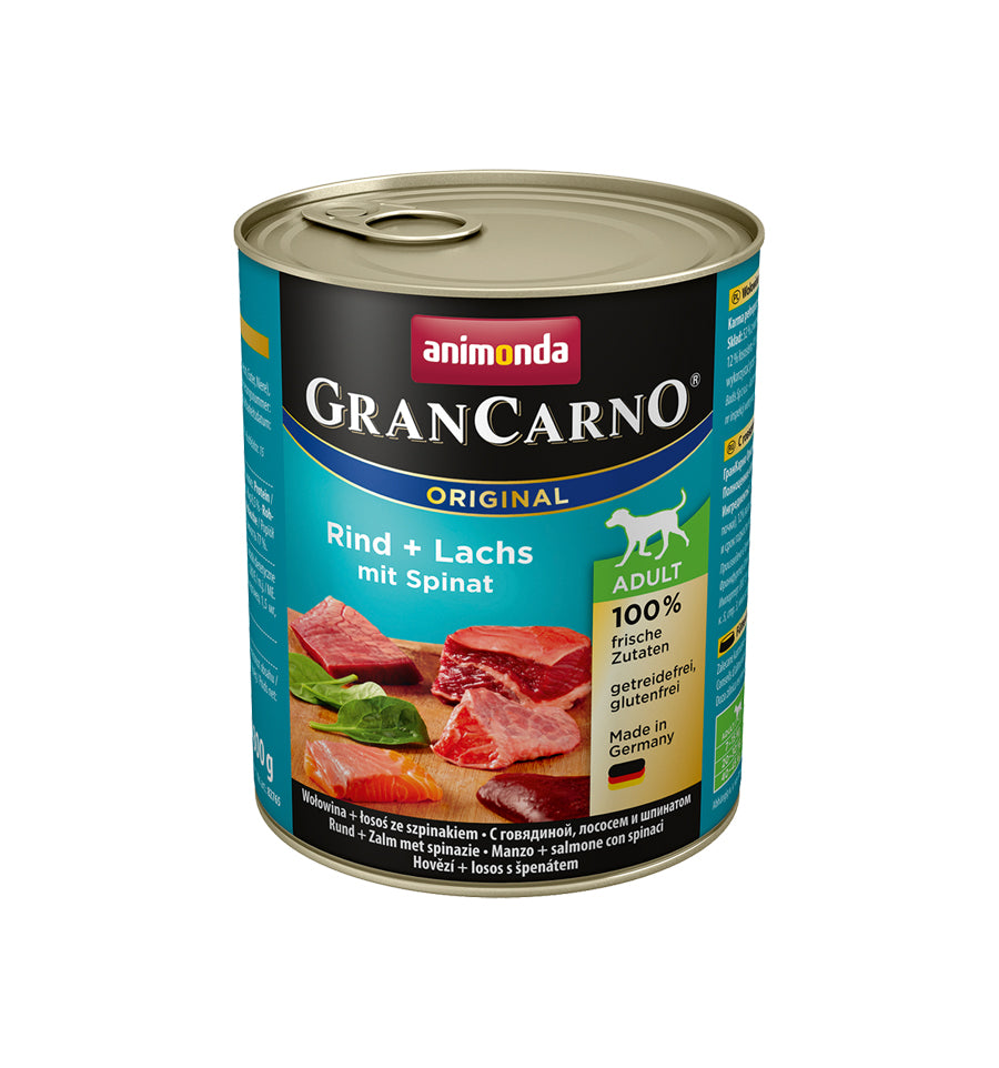 Hrana umeda pentru caini GranCarno Adult Peste + Spanac 800gr