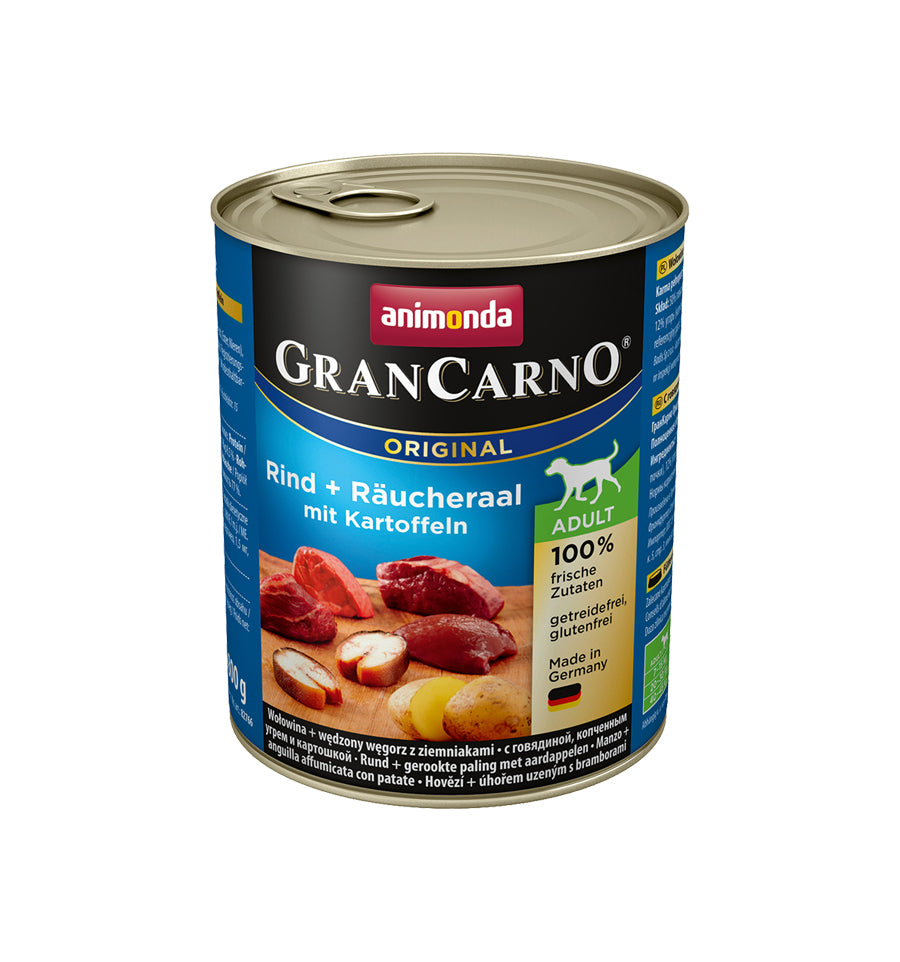 Hrana umeda pentru caini GranCarno Adult Tipar afumat + Cartofi 800gr