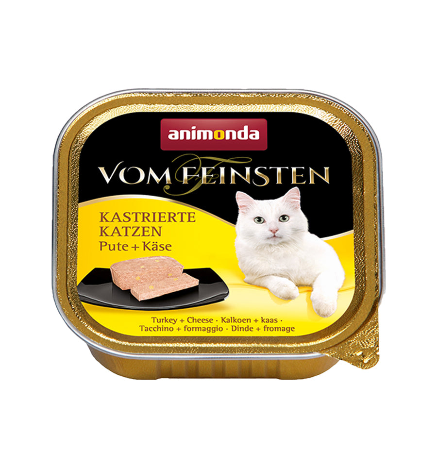 Mancare umeda pentru pisici Vom Feinsten Castrate Branza + Curcan 100g