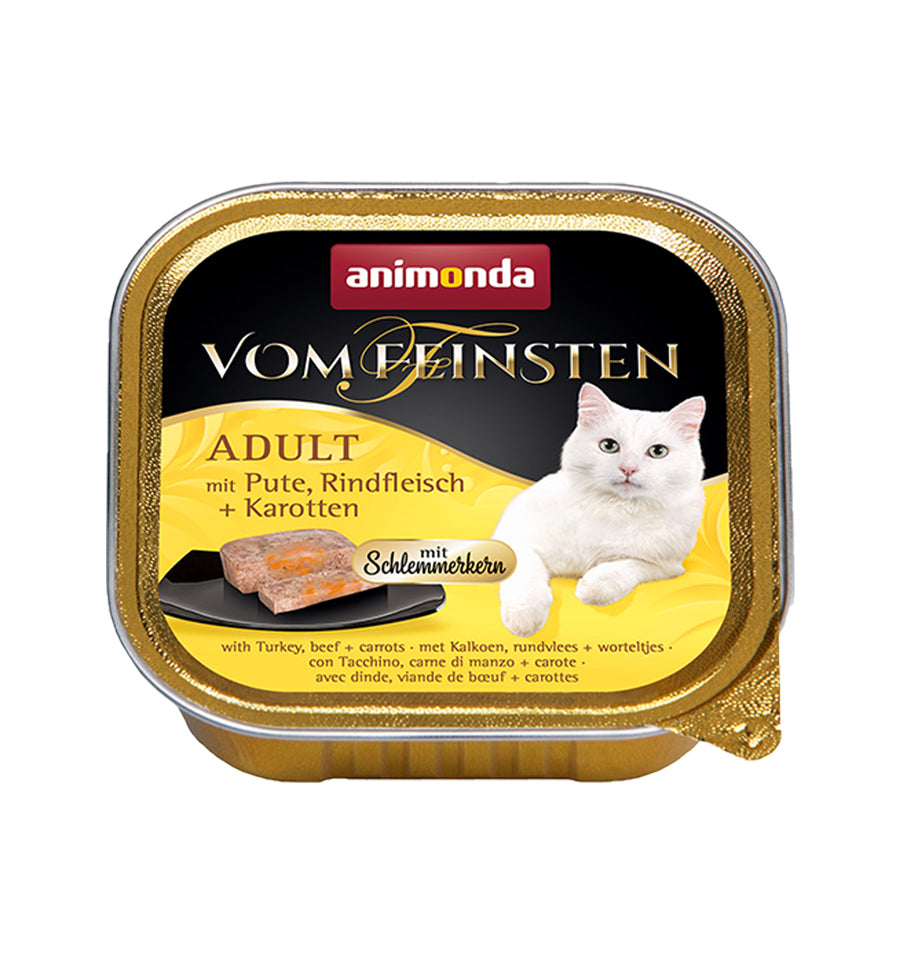 Hrana umeda pentru pisici Vom Feinsten Curcan + Vita + Morcovi 100gr