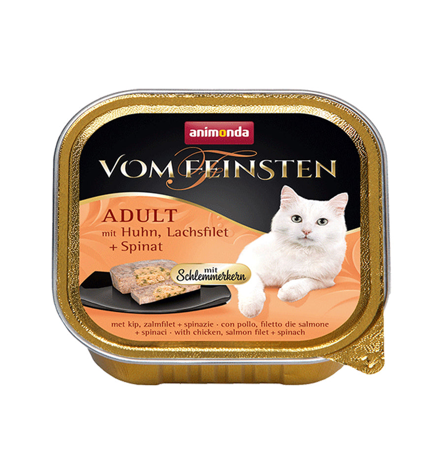 Hrana umeda pentru pisici Vom Feinsten Pui + File Somon + Spanac 100gr