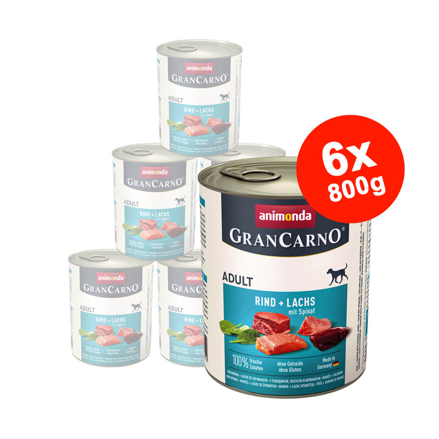 Hrana umeda pentru caini GranCarno Adult Peste + Spanac 6x800gr