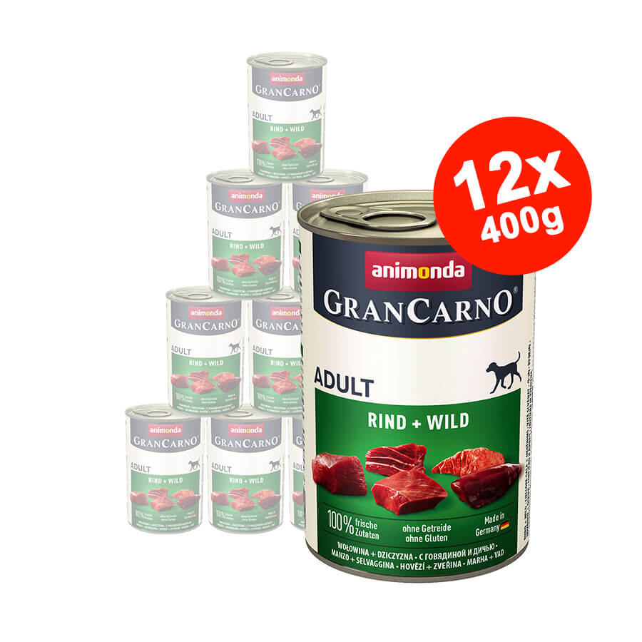 Hrana umeda pentru caini GranCarno Adult, Vita + Vanat, 12×400 gr