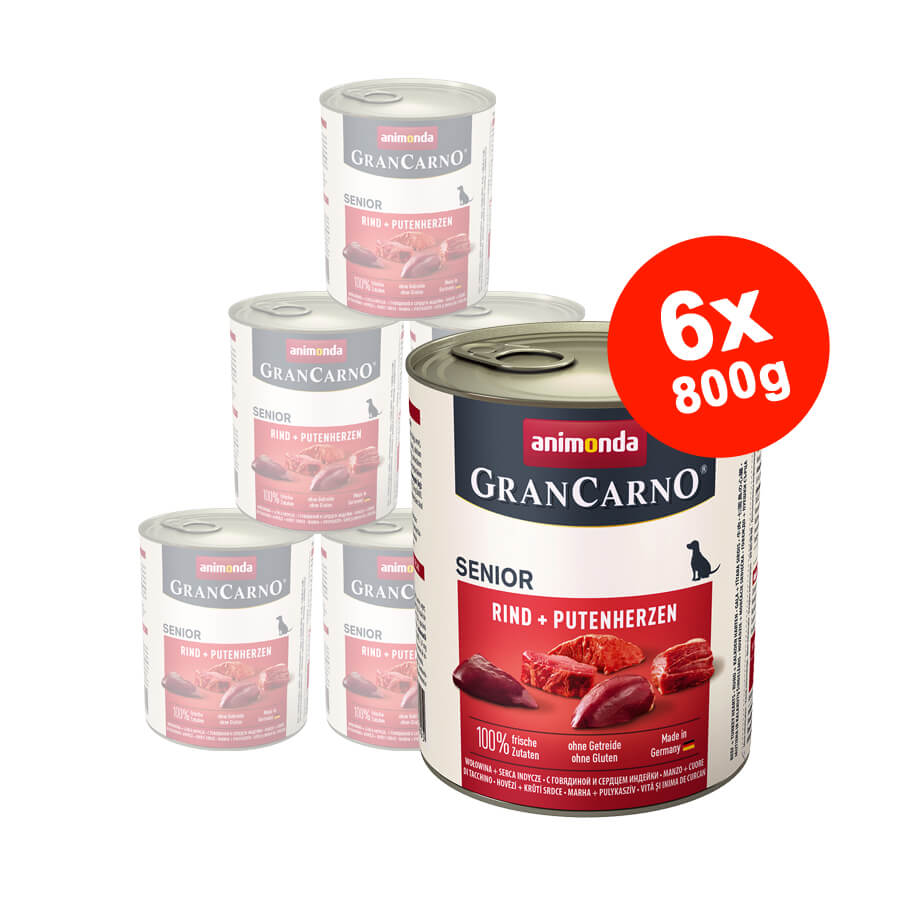 Hrana umeda pentru caini GranCarno Senior, Vita+ Inima Curcan, 6x800 gr