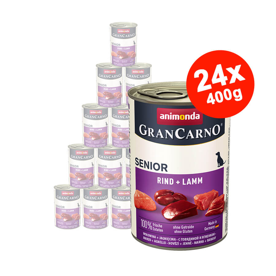 Hrana umeda pentru caini GranCarno Senior, Vita + Miel, 12x400 gr