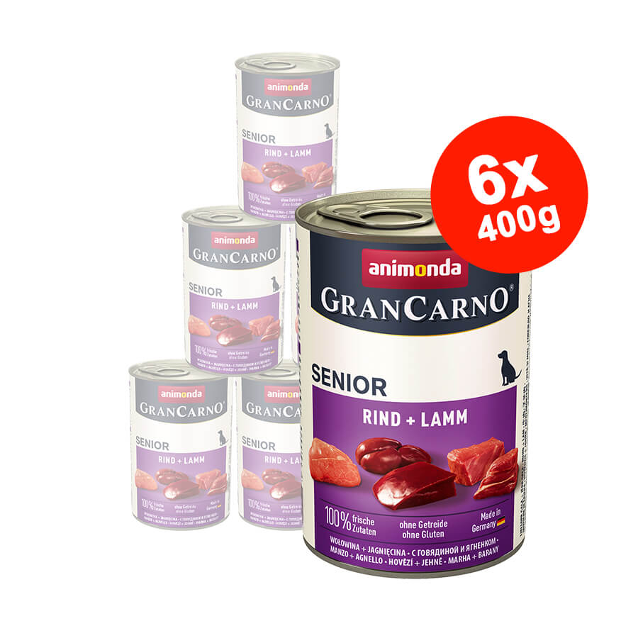 Hrana umeda pentru caini GranCarno Senior, Vita + Miel, 6×400 gr
