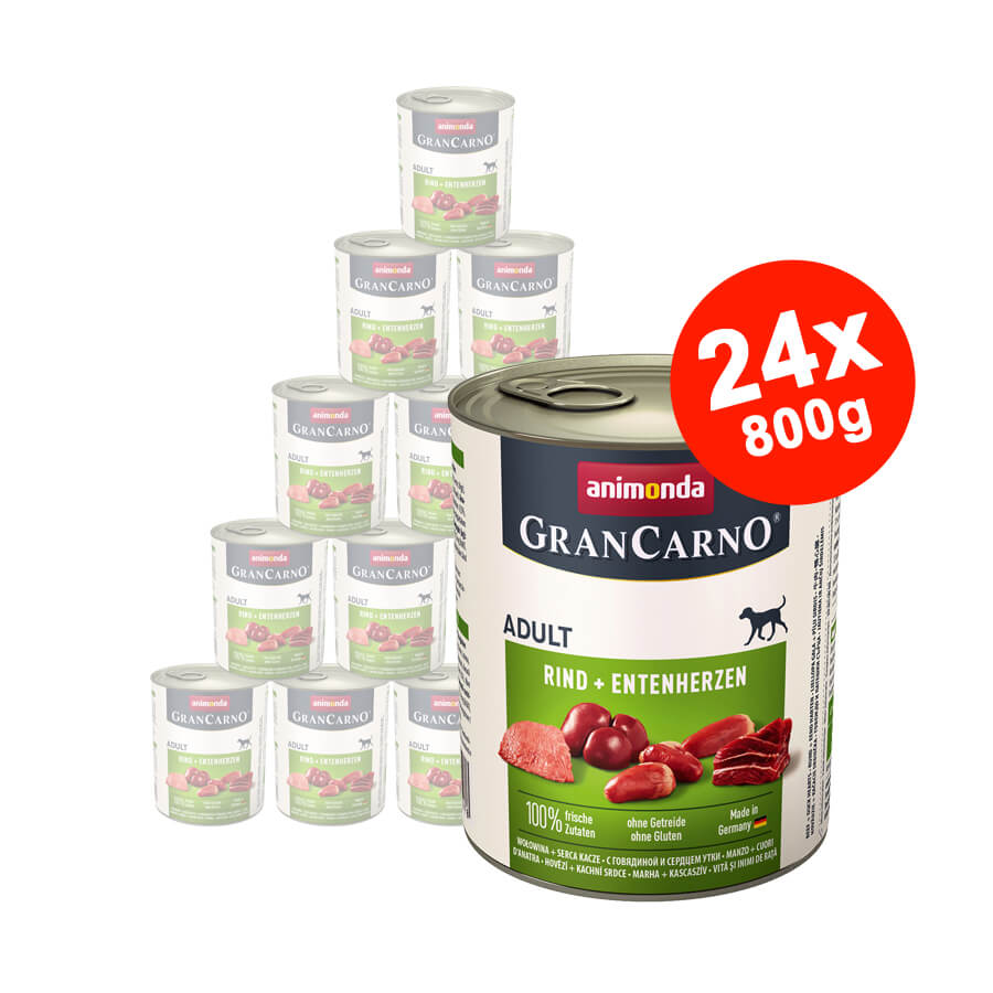 Hrana umeda pentru caini Grancarno Adult Dog Vita + Inima Rata 24x800 gr