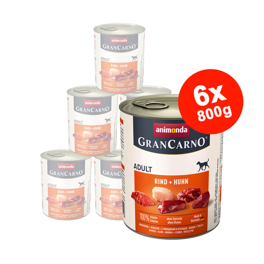 Hrana umeda pentru caini Grancarno Adult Dog Vita + Pui 6×800 gr