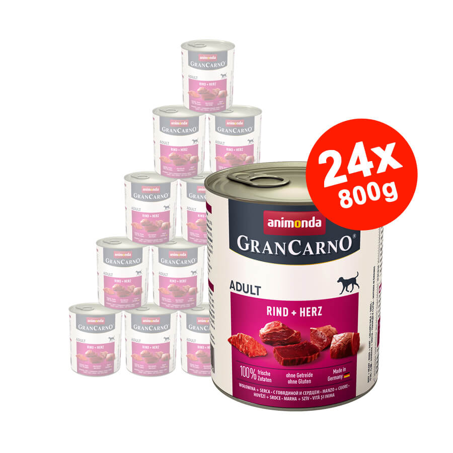 Hrana umeda pentru caini Grancarno Adult, Vita Inima, 24×800 gr