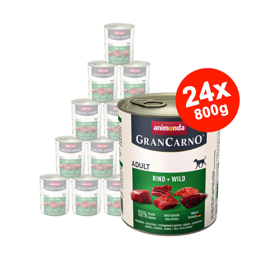 Hrana umeda pentru caini Grancarno Adult, Vita + Vanat, 24×800 gr