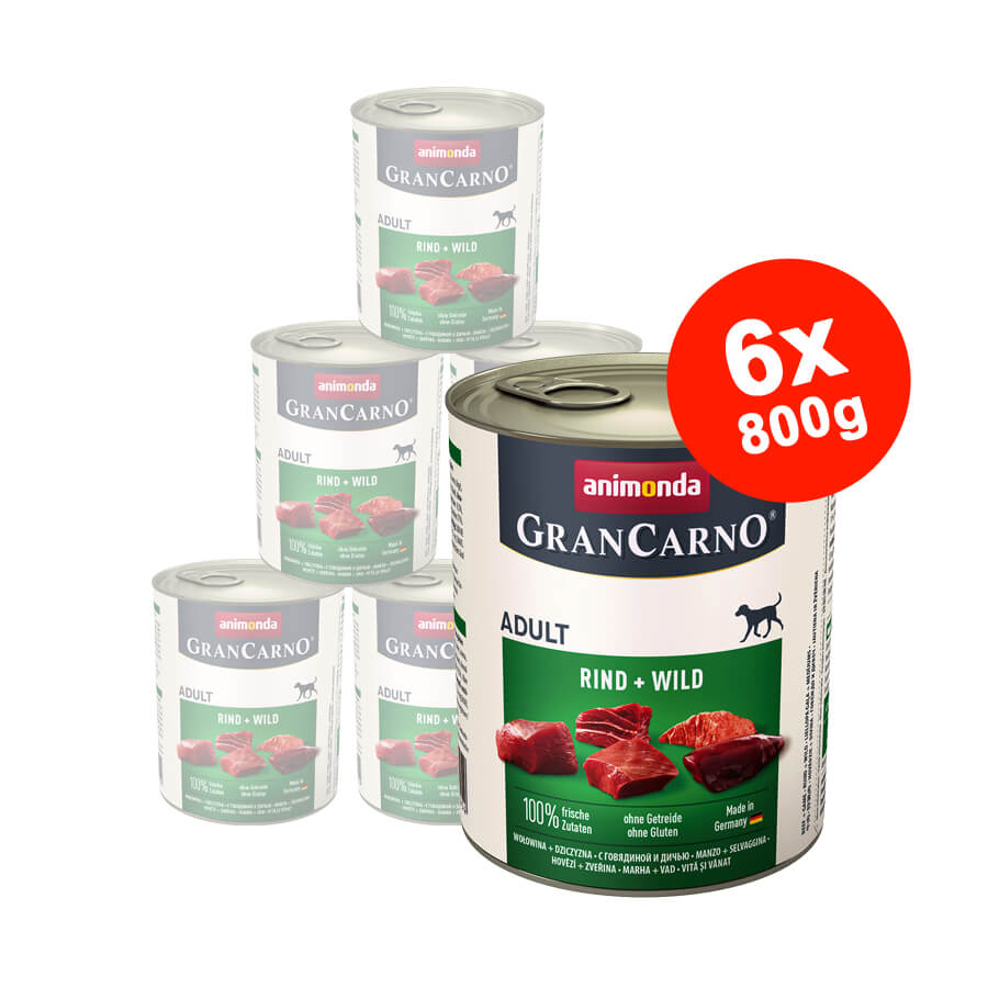 Hrana umeda pentru caini Grancarno Adult, Vita + Vanat, 6×800 gr