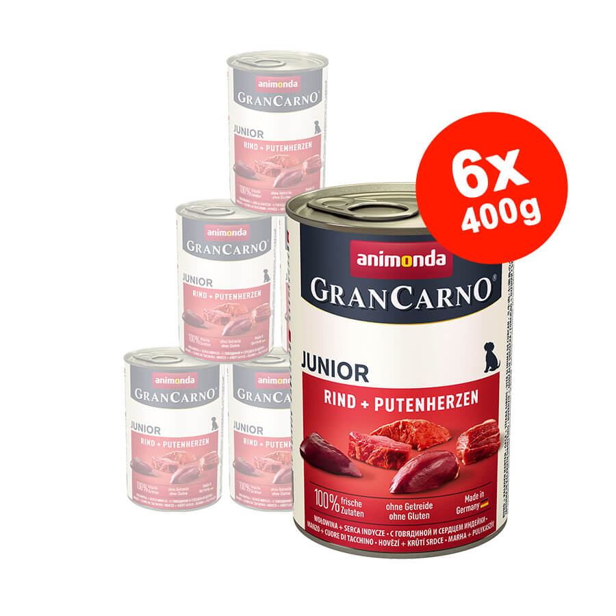 Hrana umeda pentru caini Grancarno Junior, Vita Inima, 6x400gr