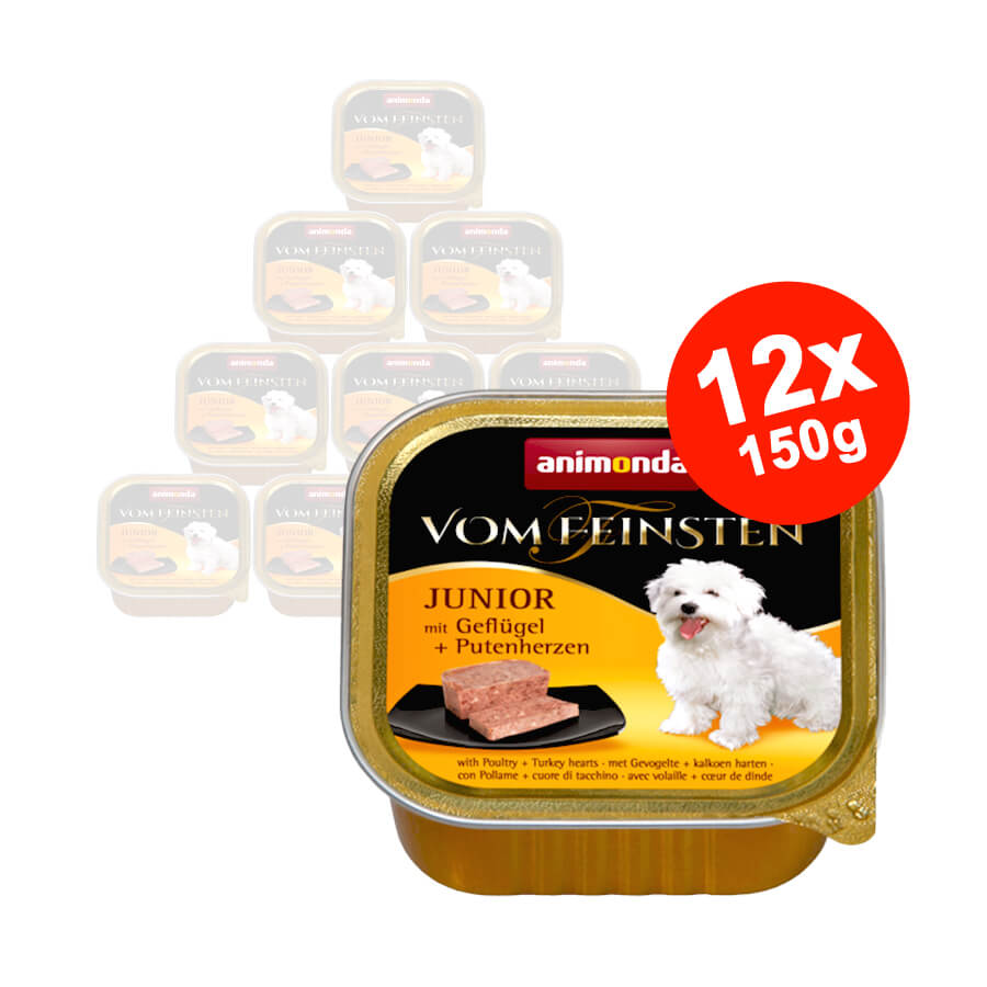 Hrana umeda pentru caini Vom Feinsten Junior Pasare + Inima Curcan 12x150 gr