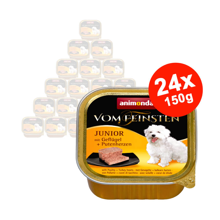 Hrana umeda pentru caini Vom Feinsten Junior Pasare + Inima Curcan 24x150 gr