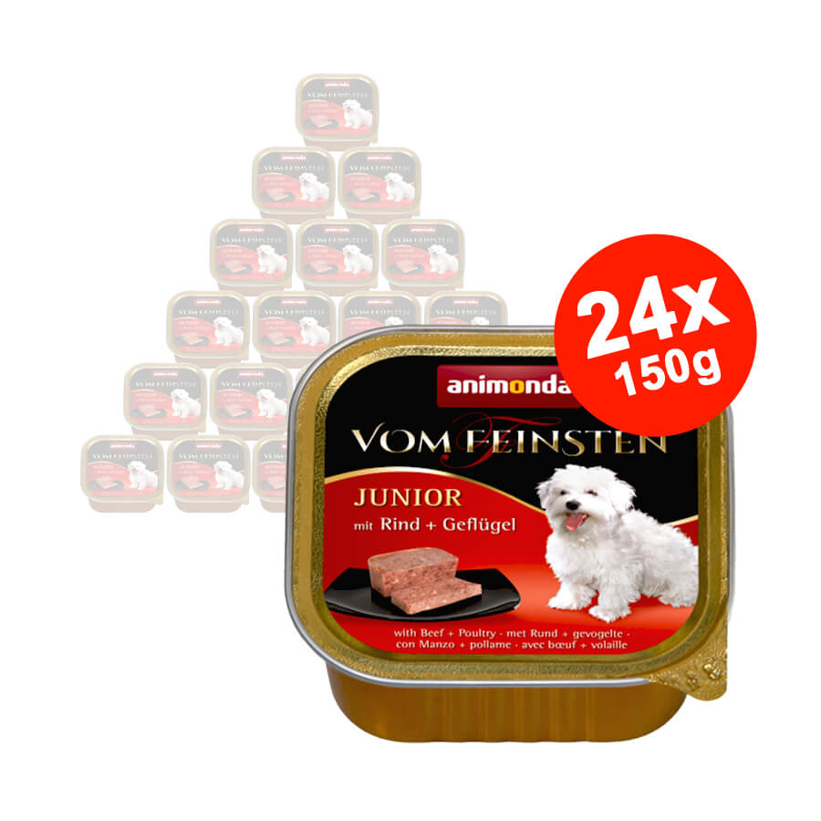 Hrana umeda pentru caini Vom Feinsten Junior, Vita + Pasare, 24x150gr