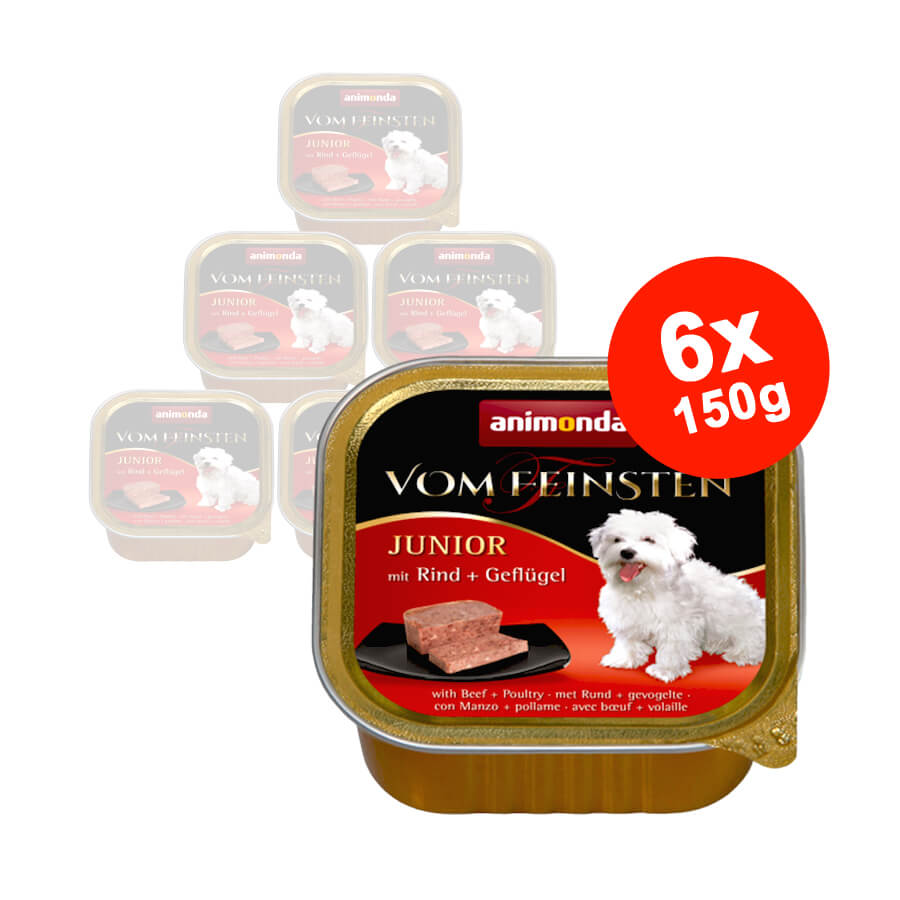 Hrana umeda pentru caini Vom Feinsten Junior, Vita + Pasare, 6x150gr