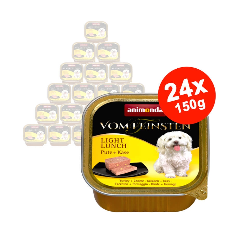 Hrana umeda pentru caini Vom Feinsten Light Lunch Curcan + Branza 24x150 gr