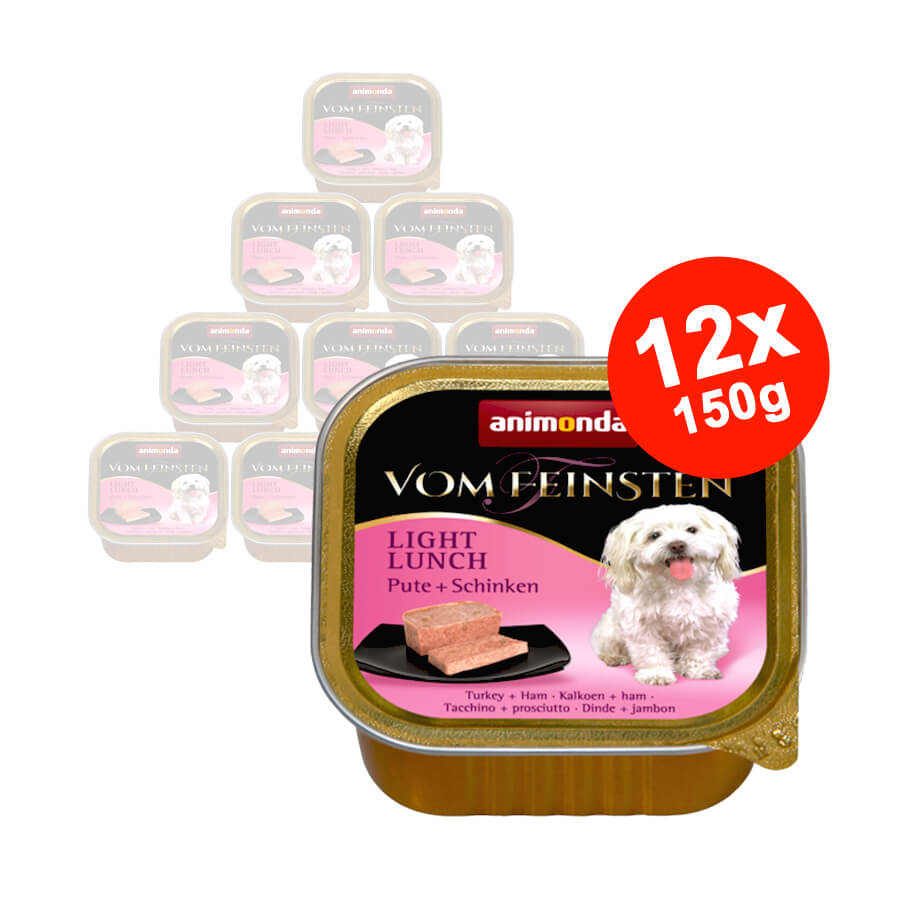 Hrana umeda pentru caini Vom Feinsten Light Lunch Curcan + Jambon 12x150 gr