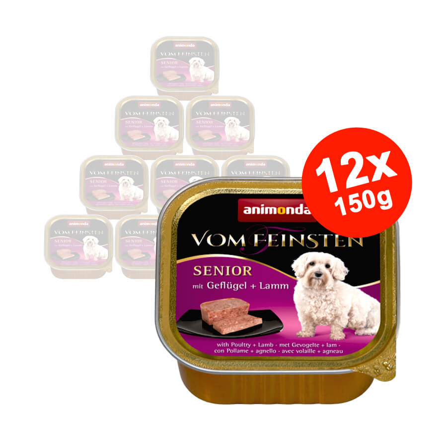 Hrana umeda pentru caini Vom Feinsten Senior Pasare + Miel 12x150 gr