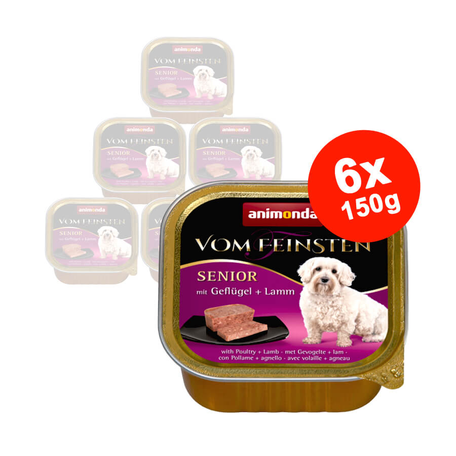 Hrana umeda pentru caini Vom Feinsten Senior Pasare + Miel 6x150 gr