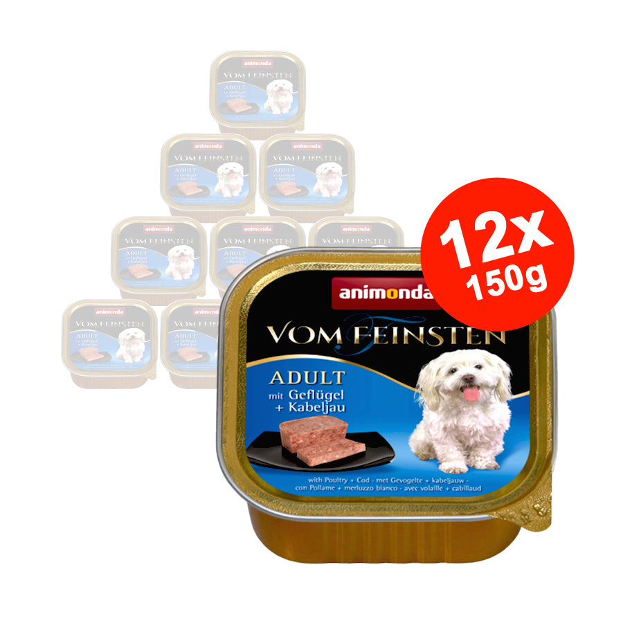 Hrana umeda pentru caini Vom feinsten, Pasare si Cod, 12x150gr