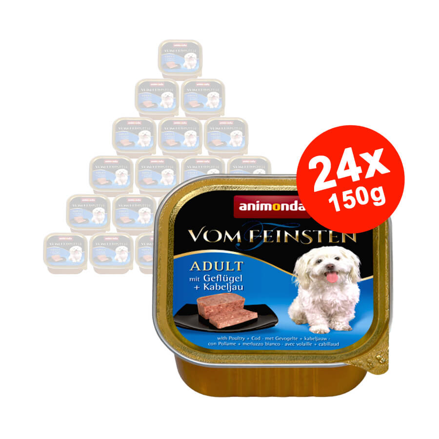 Hrana umeda pentru caini Vom feinsten, Pasare si Cod, 24x150gr