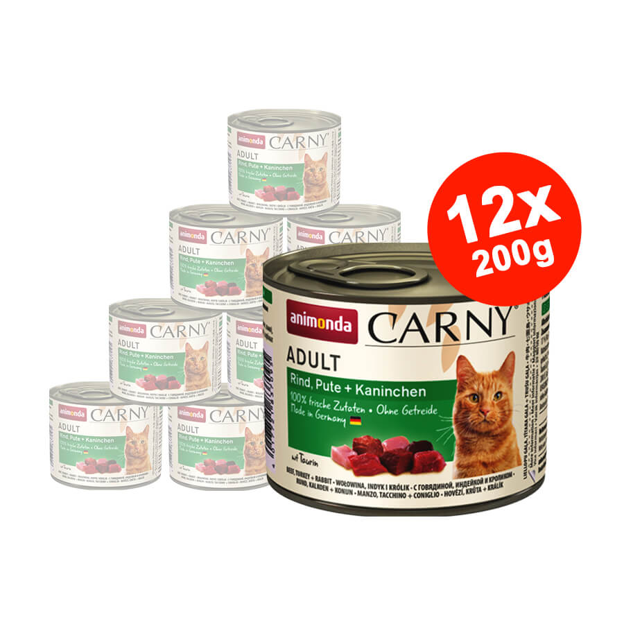 Hrana umeda pentru pisici Carny Adult Vita + Curcan + Iepure 12x200g