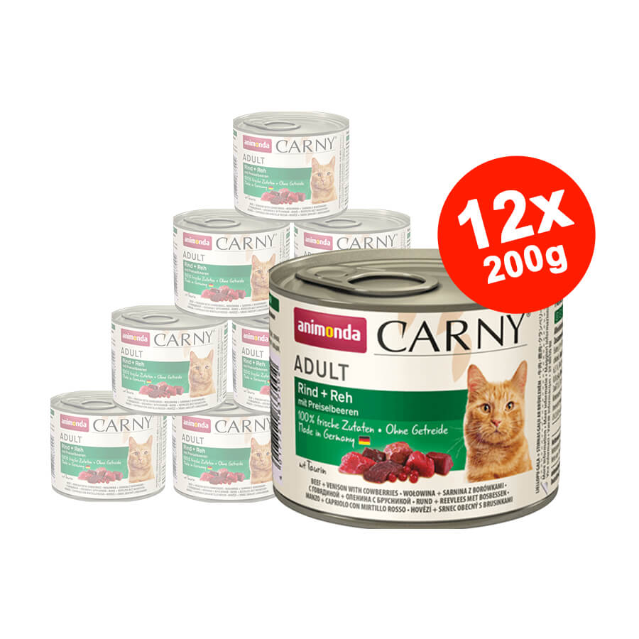 Hrana umeda pentru pisici Carny Cat Adult Vita + Vanat + Merisor 12x200gr