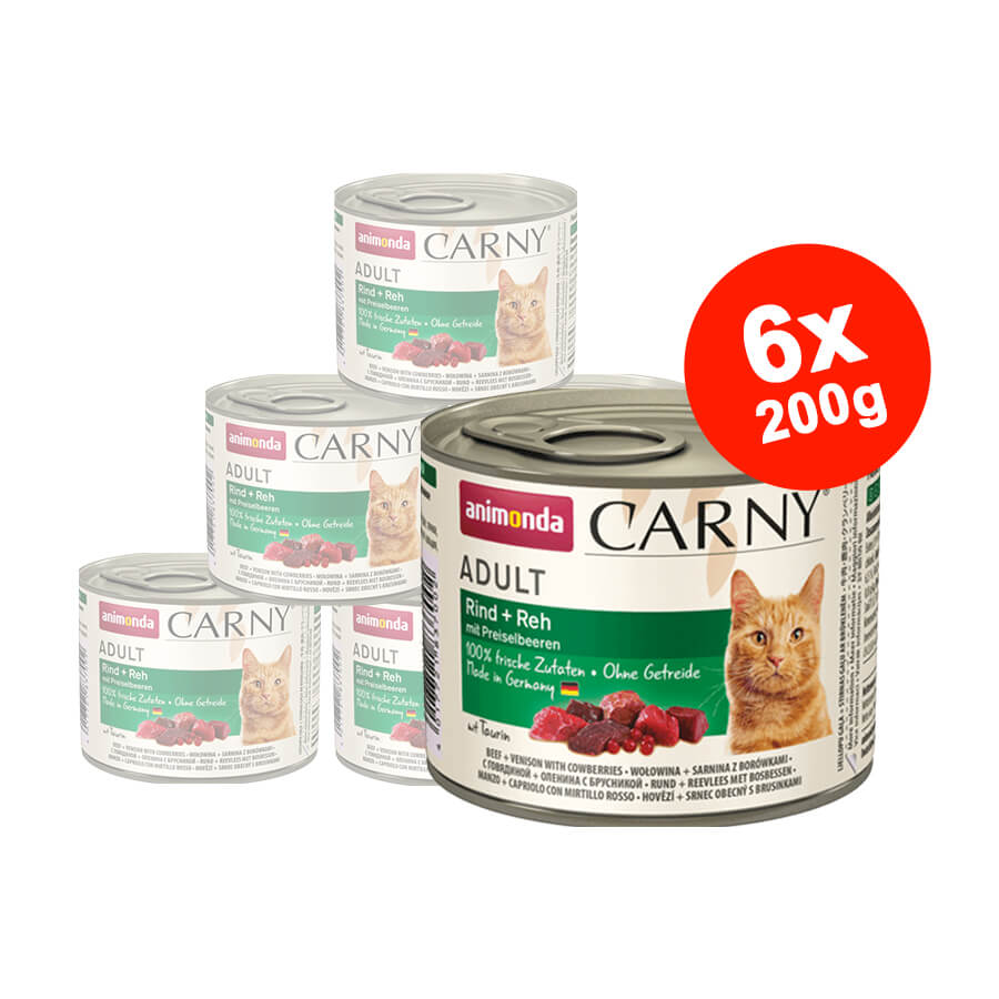 Hrana umeda pentru pisici Carny Cat Adult Vita + Vanat + Merisor 6x200gr