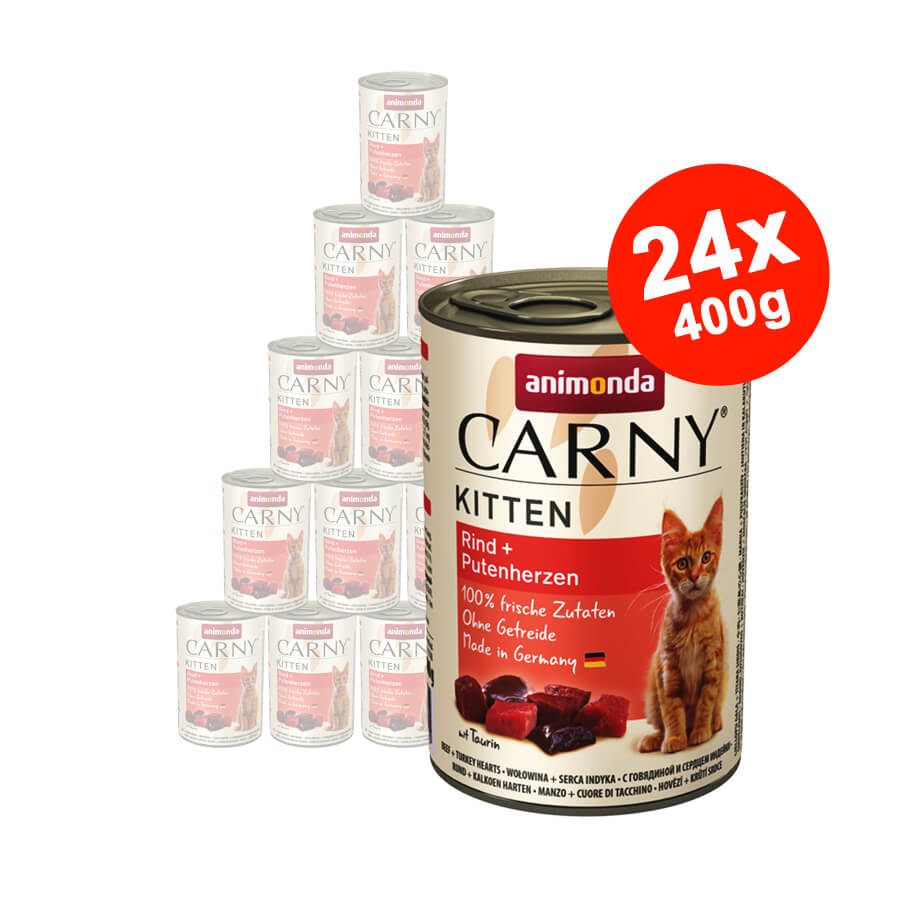 Hrana umeda pentru pisici Carny Kitten, Vita + Inima Curcan, 24x400g