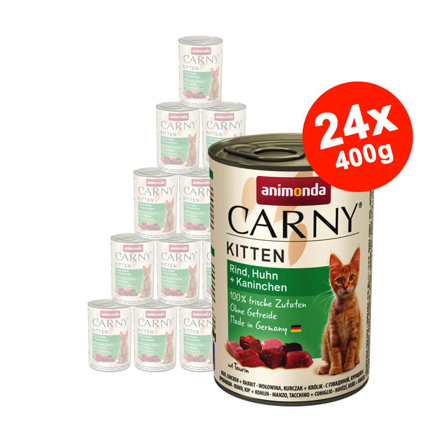 Hrana umeda pentru pisici Carny Kitten, Vita + Pui + Iepure, 24x400g